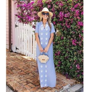 Sail to Sable x Palm Beach Lately Light Blue seashell Embroidered Maxi Dress